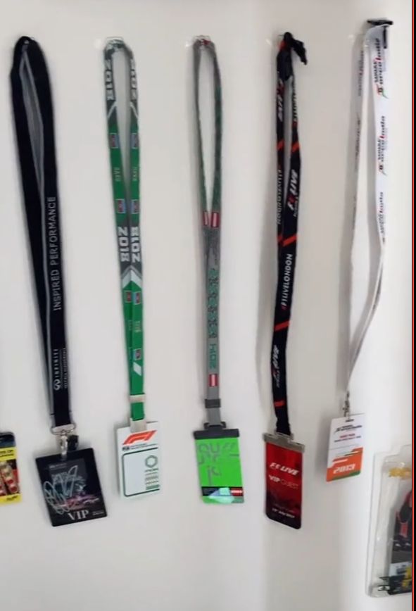 Every lanyard is a memory from a race weekend.